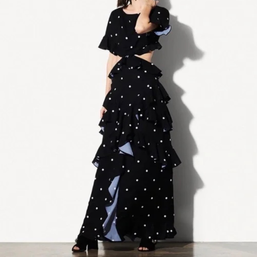 Fame & Partners Maritza black and white polka-dot dress